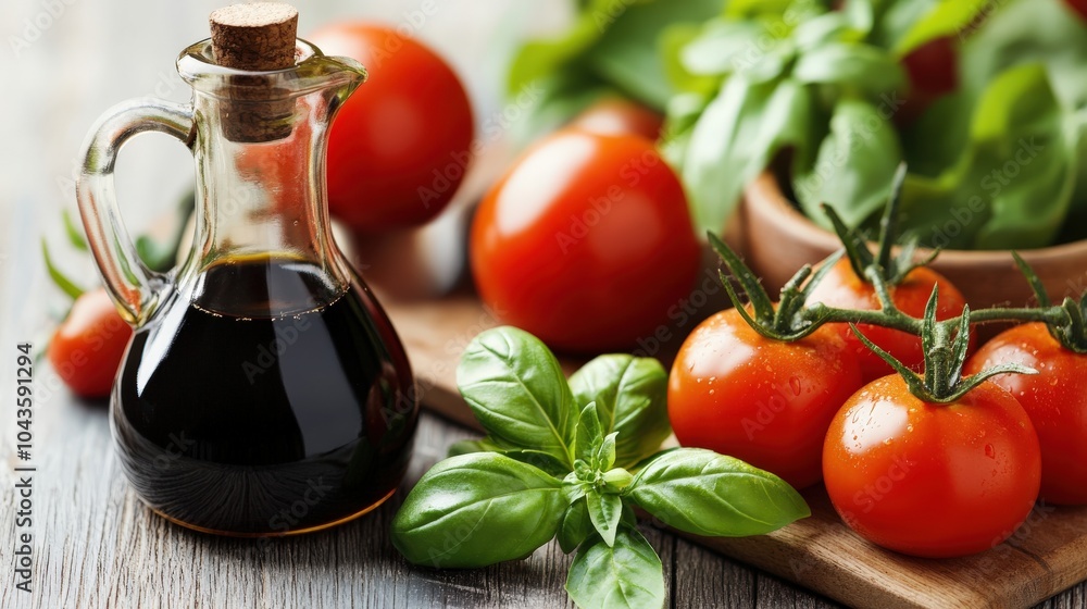 Balsamic Vinegar with Tomato and Basil over Olive Oil: A Healthy Mediterranean Salad Balsamic Vinegar with Tomato and Basil over Olive Oil: A Healthy Mediterranean Salad