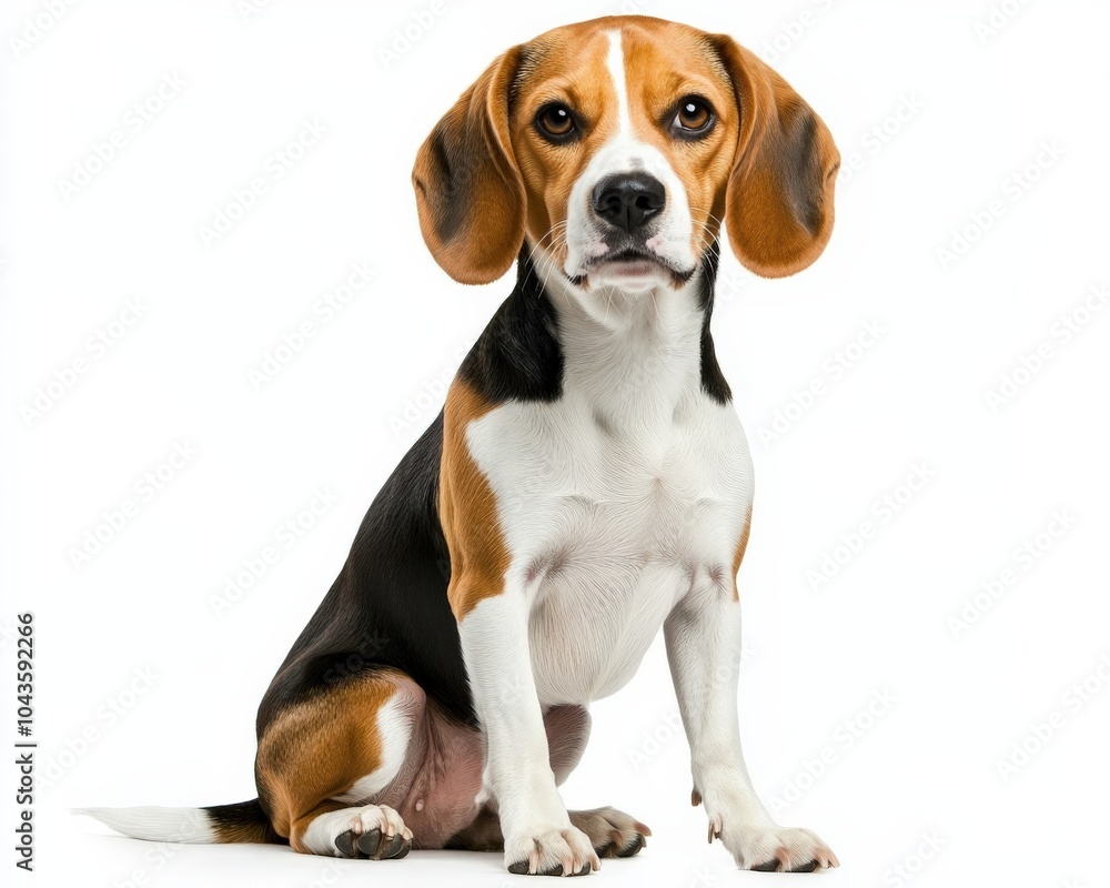 Beagle Sitting. Cute Pet Dog in Front of White Background Beagle Sitting. Cute Pet Dog in Front of White Background