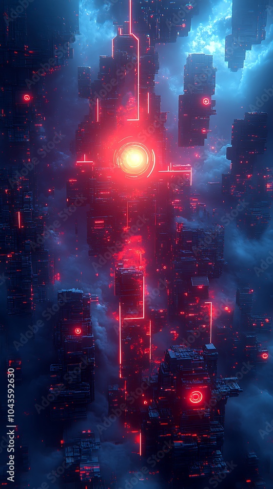 Fototapeta premium Bright Explosion of Colors in a Futuristic Landscape