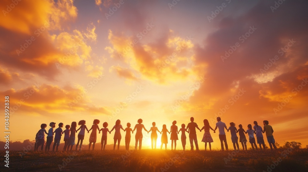 Fototapeta premium Heartwarming Community Connection at Sunset