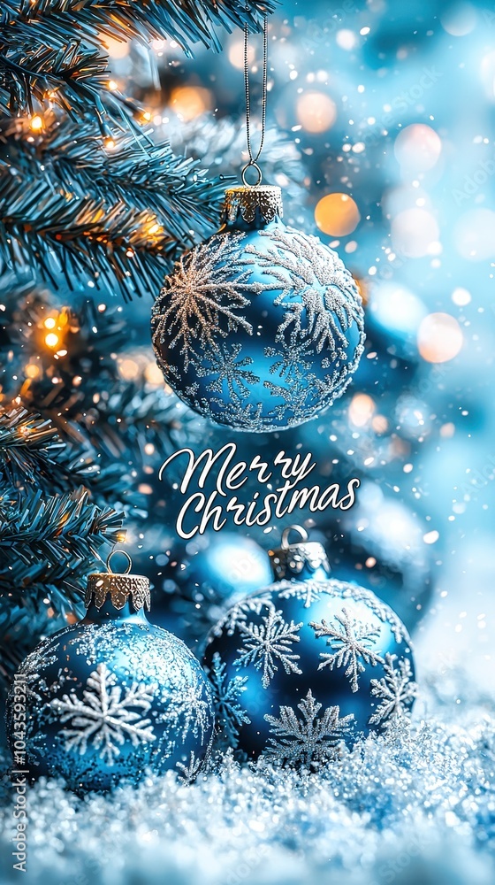 Christmas tree decorated with blue and pink ornaments with falling snow effect Christmas tree decorated with blue and pink ornaments with falling snow effect