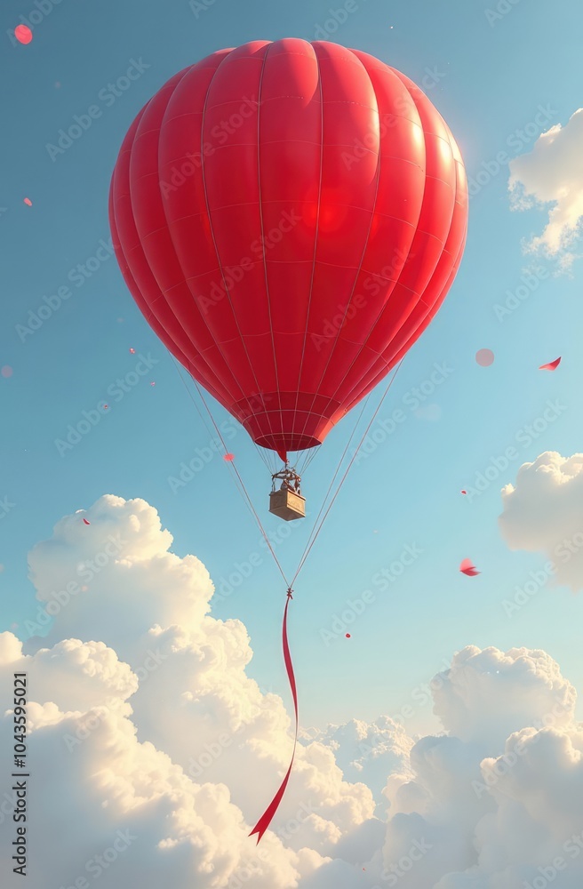 Obraz premium Red balloon in the blue sky wuth forest in the down
