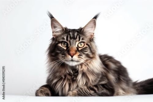 Maine coon cat on white background