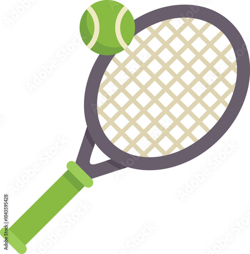 This flat icon design shows a tennis racket striking a ball