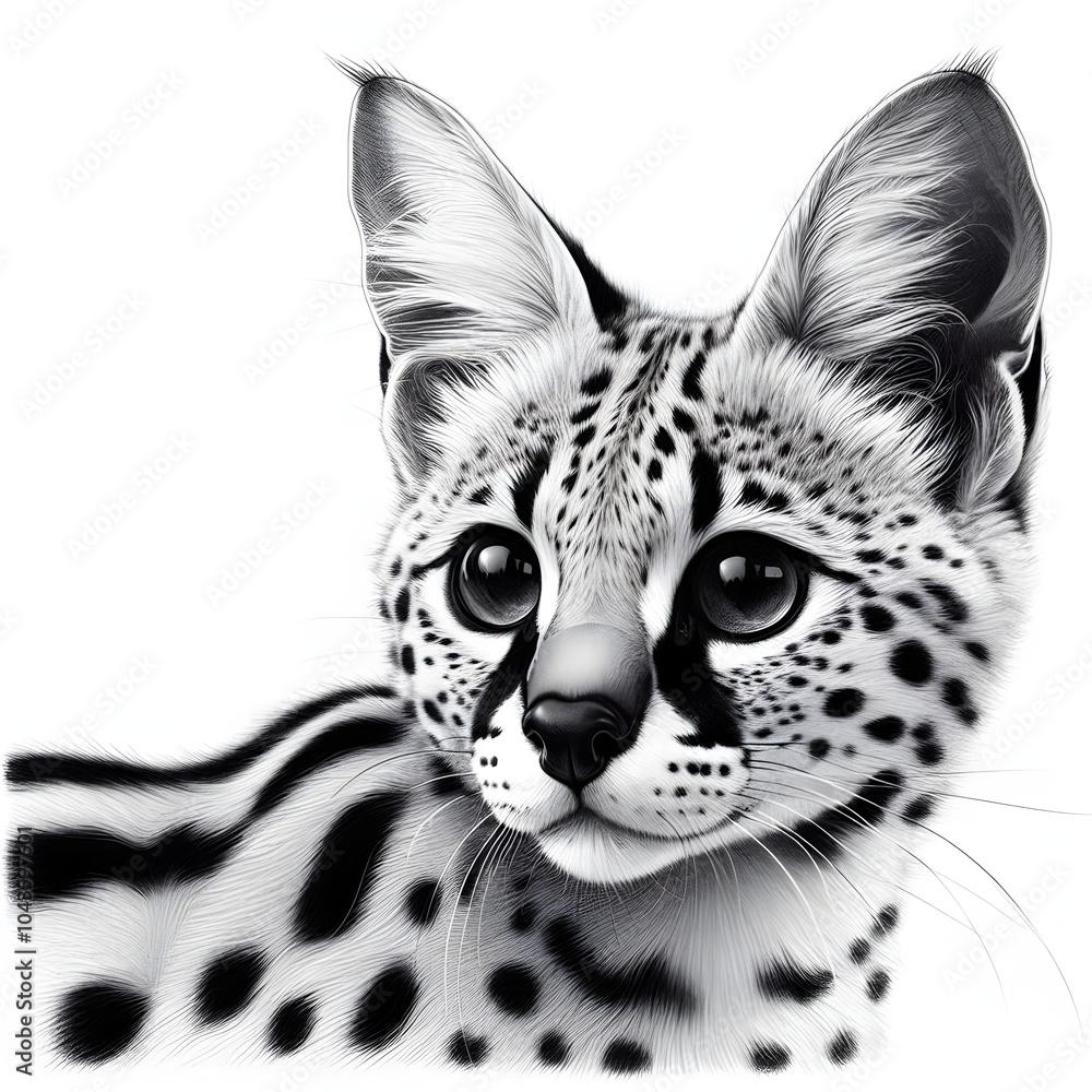 Obraz premium 흰 배경, 서벌, 펜슬 드로잉 (white background, serval, pencil drawing)
