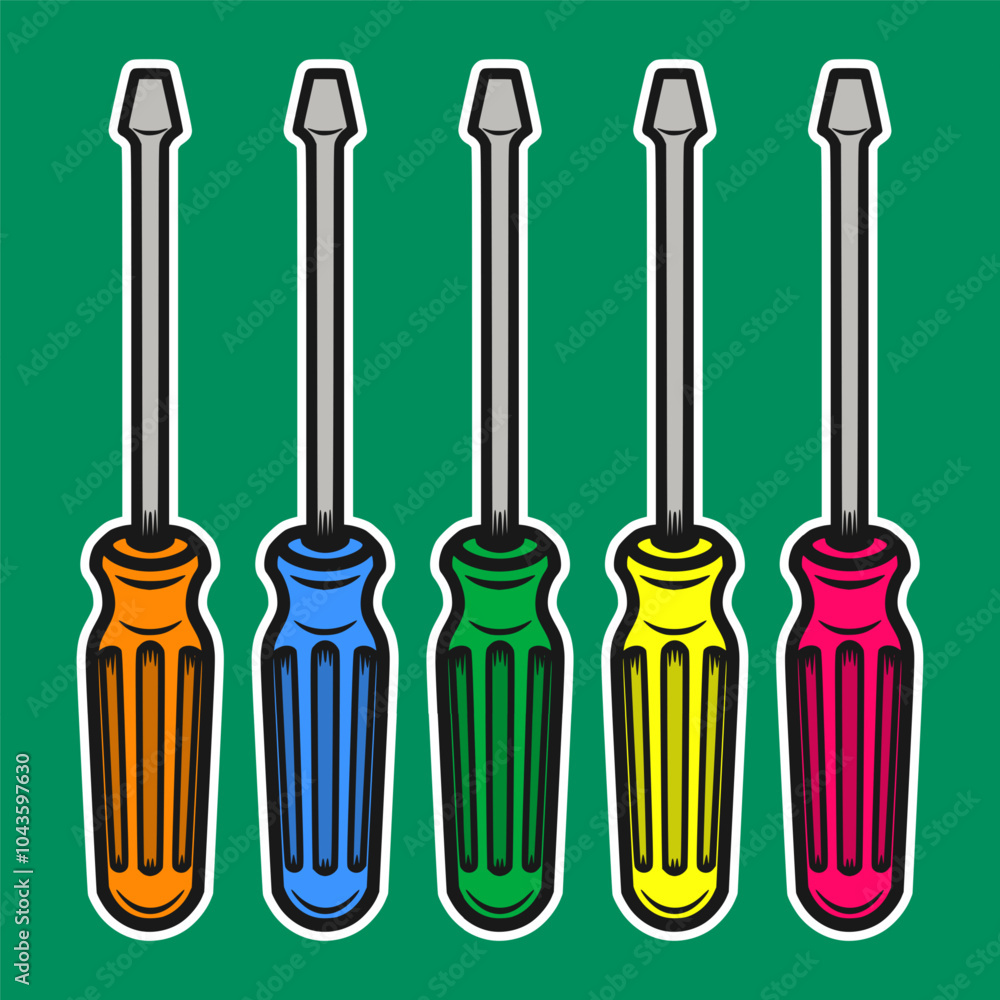 Five Screwdriver Doodle Sticker Illustration Five Screwdriver Doodle Sticker Illustration