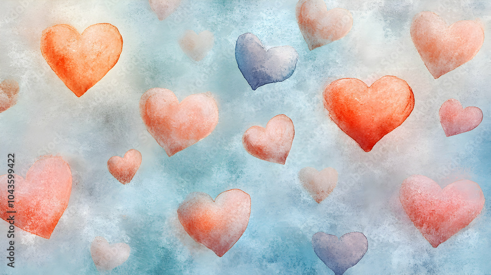 Fototapeta premium Soft Pastel Hearts Floating on Gentle Water Surface, Ideal for Romantic and Whimsical Themes