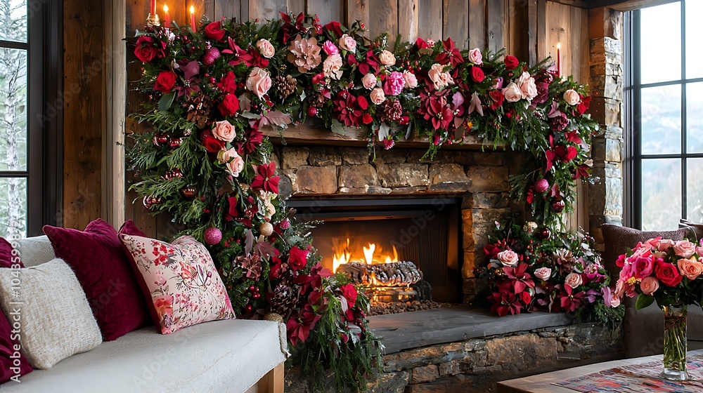 Festive Holiday Mantel Adorned with Beautiful Garlands Festive Holiday Mantel Adorned with Beautiful Garlands