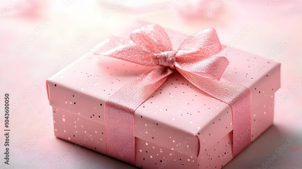 Pink Gift Box with Bow on Pastel Background for Celebratory Themes Pink Gift Box with Bow on Pastel Background for Celebratory Themes