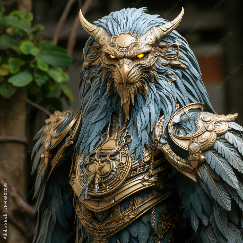 A detailed fantasy warrior with glowing eyes, wearing ornate gold armor ...