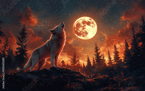 wolf howling at night photo