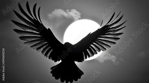 Moonshadow: A raven’s wingtip brushing the moon’s edge. The gradation from black to silver creates drama.  photo