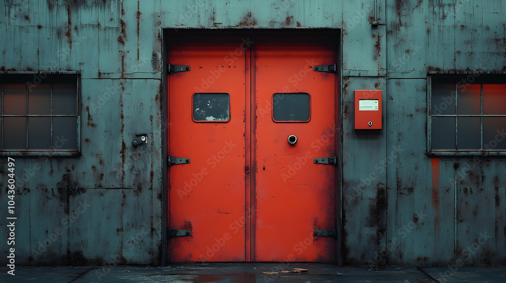 Heavy-Duty Steel Industrial Door Featuring Robust Locking System in a Modern Warehouse Setting Heavy-Duty Steel Industrial Door Featuring Robust Locking System in a Modern Warehouse Setting