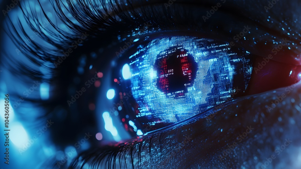 Digital Eye with Binary Code and Data Stream