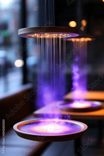 Wallpaper Mural Mesmerizing floating table displays with swirling light effects during an evening gathering Torontodigital.ca