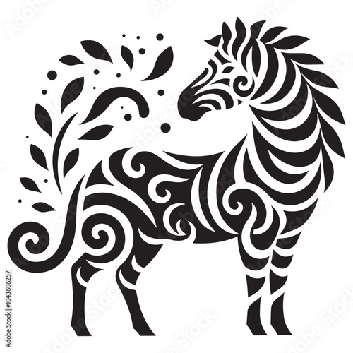 Wallpaper Mural Nature Inspired Zebra Illustration with Leafy Patterns in Black and White Torontodigital.ca
