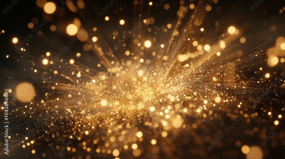 Realistic close-up of fireworks bursting into golden sparkles, with intricate light trails and shimmering particles against a dark backdrop. Realistic close-up of fireworks bursting into golden sparkles, with intricate light trails and shimmering particles against a dark backdrop.