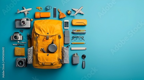 Detailed Cross section View of a Backpack s Organized Interior Showcasing Essential Items for Travel Adventure and On the Go Work Productivity