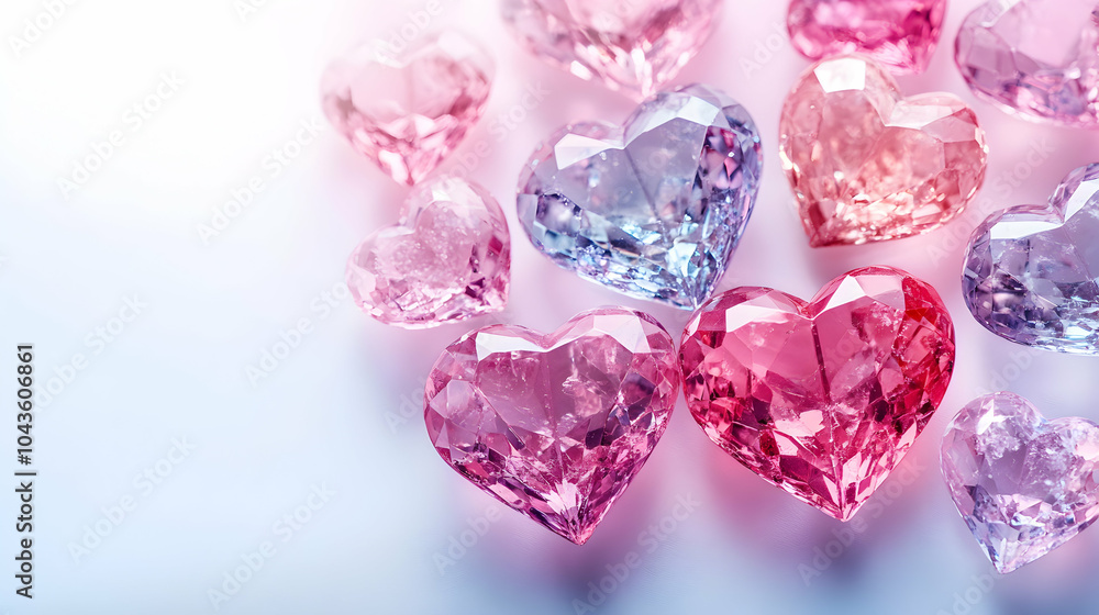 Floating Crystal Hearts in Shades of Pink on a Clean White Background Floating Crystal Hearts in Shades of Pink on a Clean White Background