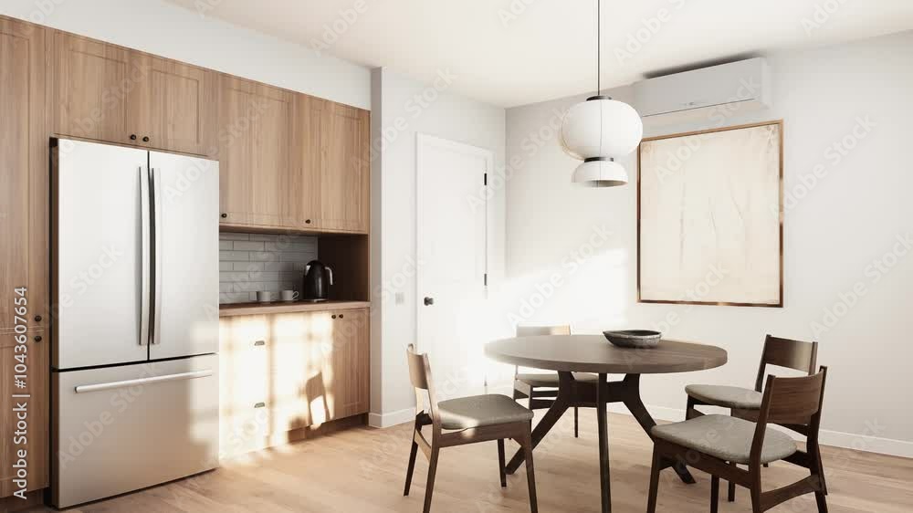 The modern wooden kitchen design showcases elegant finishes that elevate the overall space ambiance The modern wooden kitchen design showcases elegant finishes that elevate the overall space ambiance