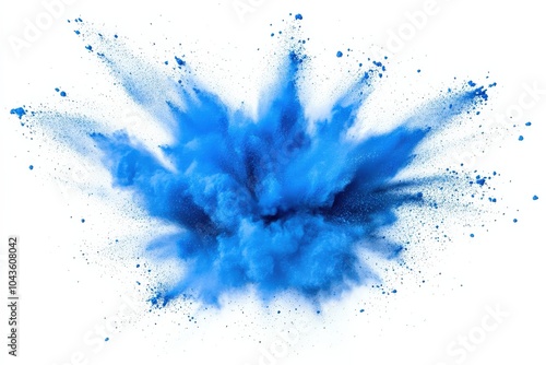 Blue Powder Explosion. Freeze Motion of Blue Powder Splashes in Abstract Black and White Background