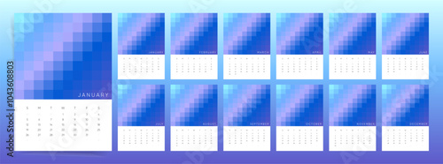 2025 Calendar Design Template for Wall and Desk. Vertical Planner Calendar with free space for branding, logo and image. Bold Color Block Calendar Design 2025.