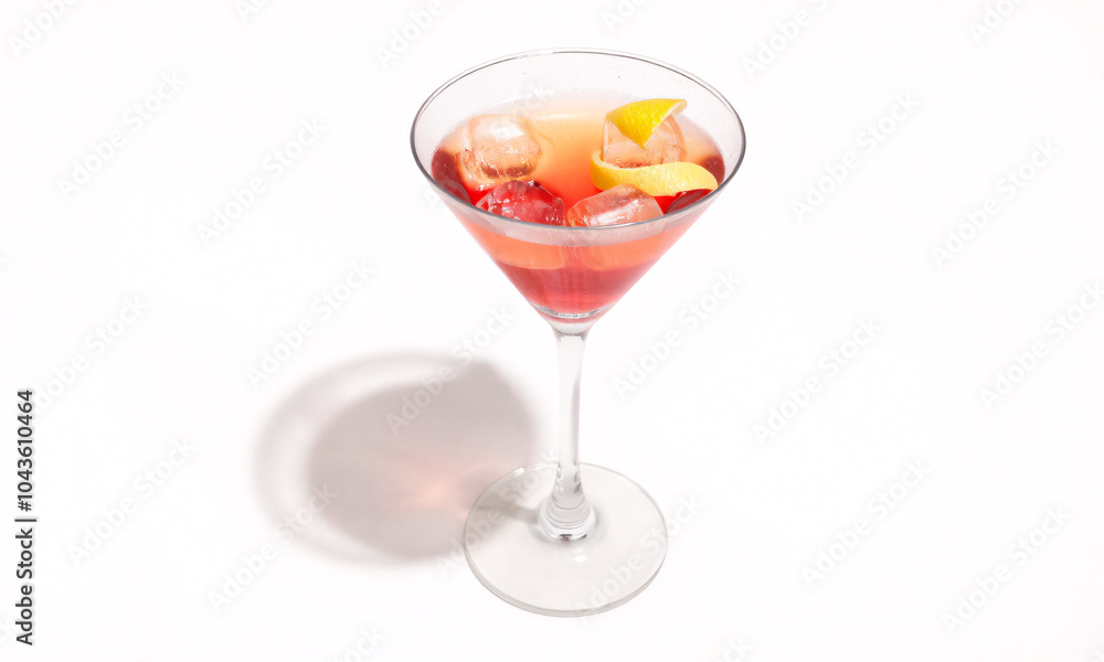 a sleek martini glass filled with a bright colorful cocktail isolated against a crisp white background a sleek martini glass filled with a bright colorful cocktail isolated against a crisp white background