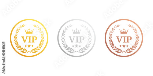 VIP icon set. VIP label set. Gold, silver and bronze  Luxary badge collection.