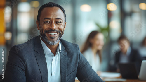 happy african origin businessman in office