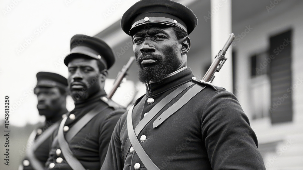 African American soldiers in Union uniforms standing proudly ...