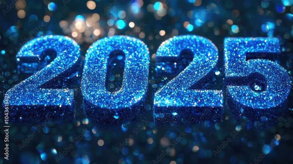 Sparkling blue numbers 2025 on a dark background with bokeh effect, symbolizing celebration of the new year. Sparkling blue numbers 2025 on a dark background with bokeh effect, symbolizing celebration of the new year.