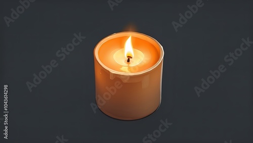 Candle with flame glowing warmly isolated on dark background for relaxation concept