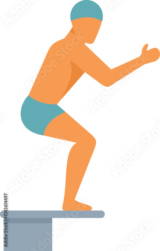 Male swimmer in a blue swim cap and trunks is preparing to jump from a springboard