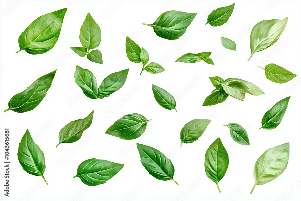 Basil leaves isolated on white transparent background Basil leaves isolated on white transparent background