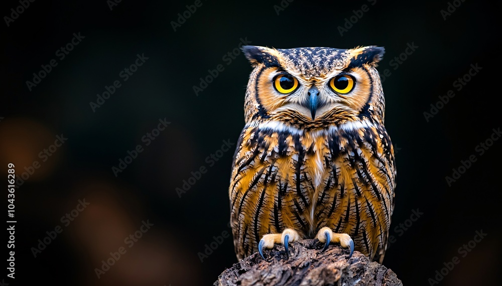 Obraz premium Stealthy Owl Camouflaged on Tree Branch at Dusk - Close-up Wildlife Portrait in Natural Habitat