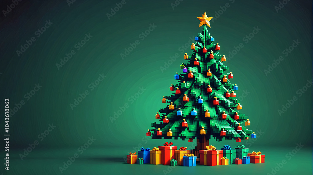 Fototapeta premium Bright Pixel Art Christmas Tree with Modern Colors