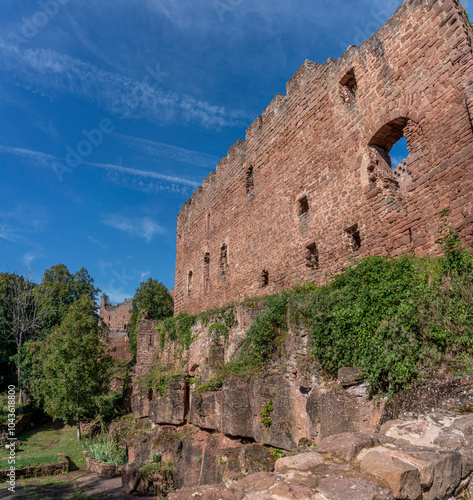 Ottrott Castles, France - 09 07 2024: View of the Lutzelbourg and Rathsamhausen Castles . photo