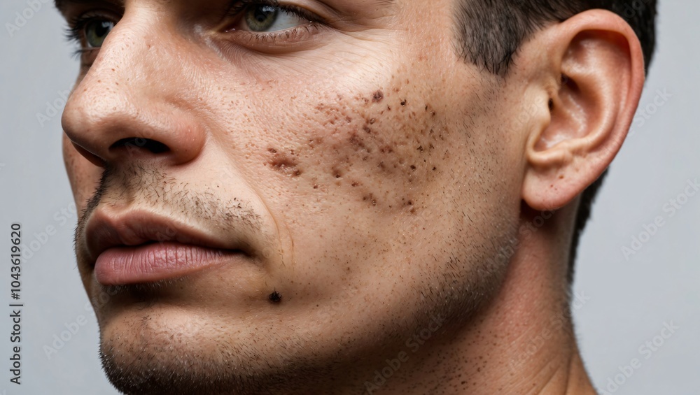 Fototapeta premium Young Man with Acne Scars and Skin Imperfections