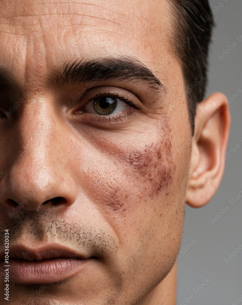 Obraz premium Male Portrait Featuring Pitted Acne Scars on Skin