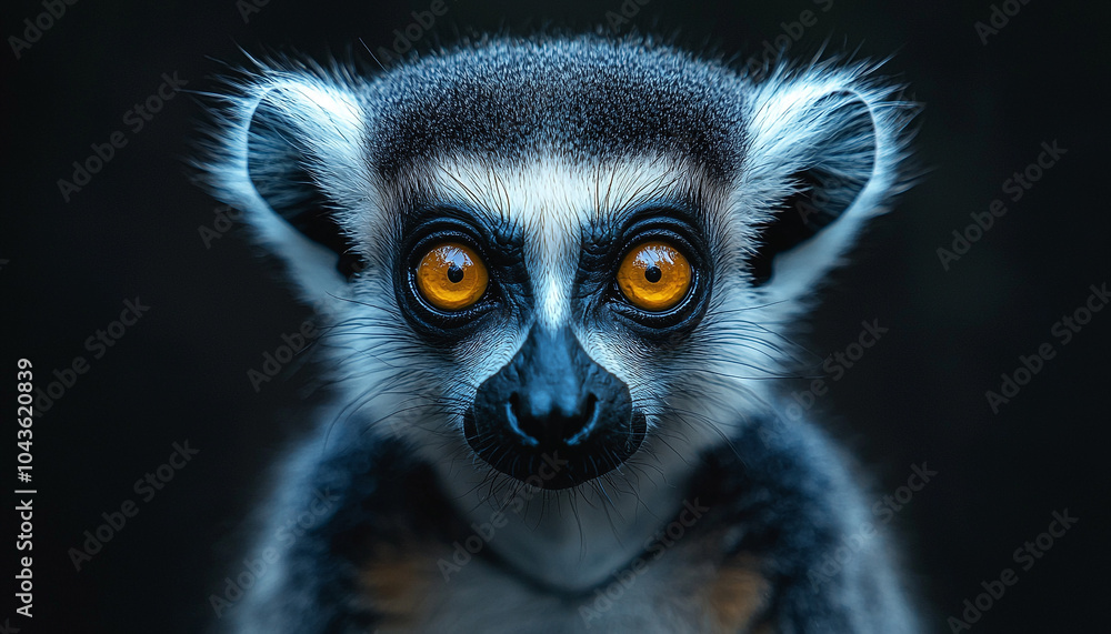 Cute lemur staring, nature portrait, eyes looking at camera generated by AI Cute lemur staring, nature portrait, eyes looking at camera generated by AI