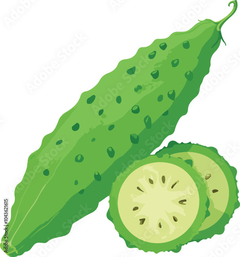 bitter gourd with slices vector illustration flat style clipart
