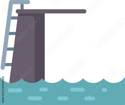 Minimalist illustration featuring a diving board rising above a body of water, symbolizing recreation and summer fun