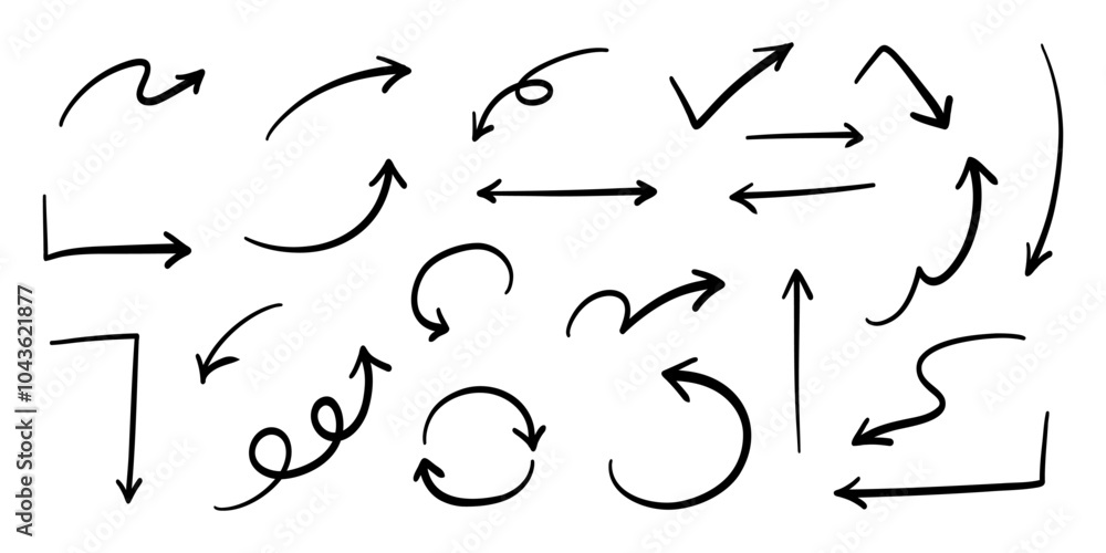 ベクターのペンの手書きの矢印セット 白黒 ベクターのペンの手書きの矢印セット 白黒