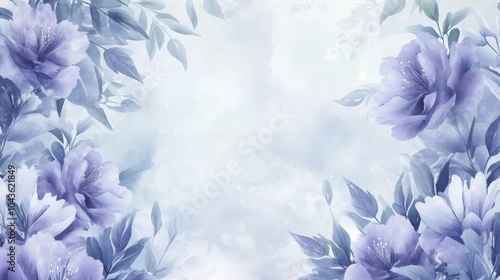 Watercolor Floral Background with Pastel Purple Flowers and Leaves