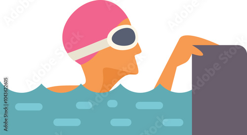 Swimmer is taking a break from his training, staying afloat at the edge of the pool