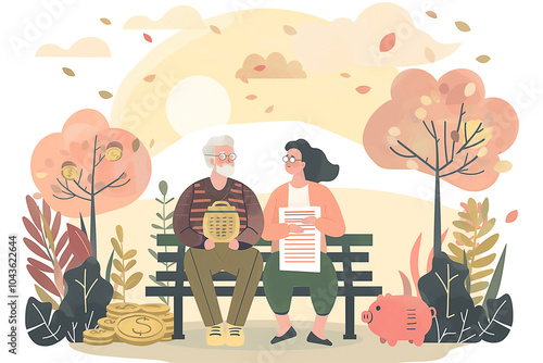 couple older sitting for planning money coins saving for concept pension and retirement