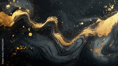 Smooth, glowing gold dust swirling over a deep black canvas, forming a luxurious abstract pattern.