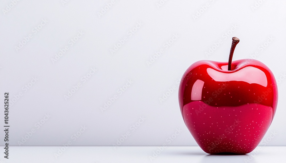 Obraz premium Vibrant Red Apple Illustration with Glossy Finish and Subtle Light Reflection on White Background