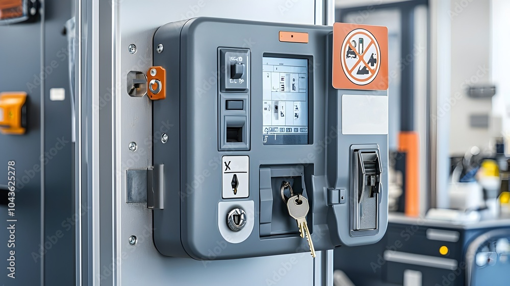 Wall Mounted X Ray Access Control System with Safety Sign and Key Slot for Restricted Areas and Security Checkpoints in Industrial or Healthcare Facilities Wall Mounted X Ray Access Control System with Safety Sign and Key Slot for Restricted Areas and Security Checkpoints in Industrial or Healthcare Facilities