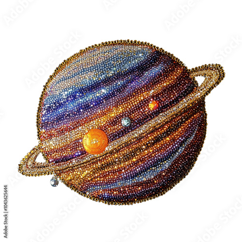Colorful Beaded Planet on Black Background